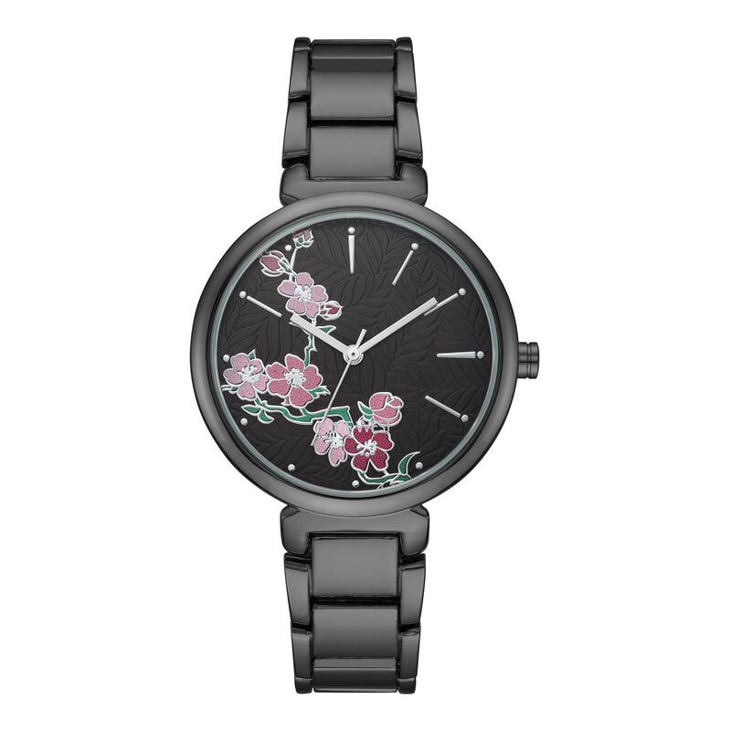【送料無料】 ナインウェスト レディース 腕時計 アクセサリー Nine West Women's Pink Flower Dial Gun Metal Bracelet Watch Gunmetal