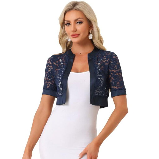 【送料無料】 アレグラ ケー レディース ジャケット・ブルゾン アウター Lace Shrug Bolero For Women's Satin Panel Open Front Crop Cardigans Dark Blue 【送料無料】 アレグラ ケー レディース ジャケット・ブルゾン アウター Lace Shrug Bolero For Women's Satin Panel Open Front Crop Cardigans Dark Blue