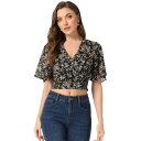 【送料無料】 アレグラ ケー レディース シャツ トップス Women's Floral Flare Short Sleeve V Neck Smocked Crop Tops Black(4)