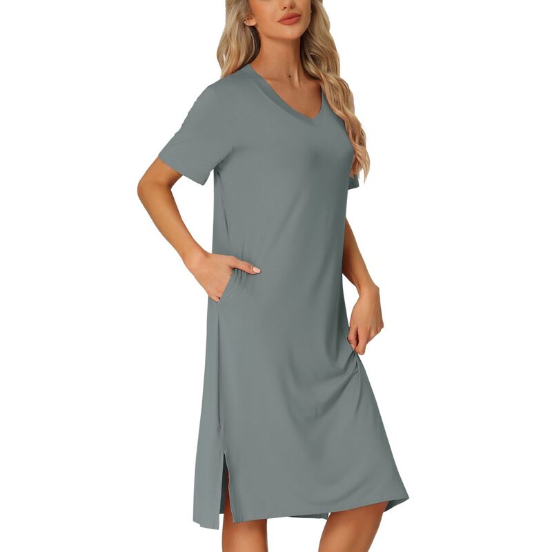 【送料無料】 cheibear レディース ナイトウェア アンダーウェア Women's Casual Short Sleeve T-shirt Dress Nightshirt Nightgown Basic Sleepwear Midi Shirtdress Grey