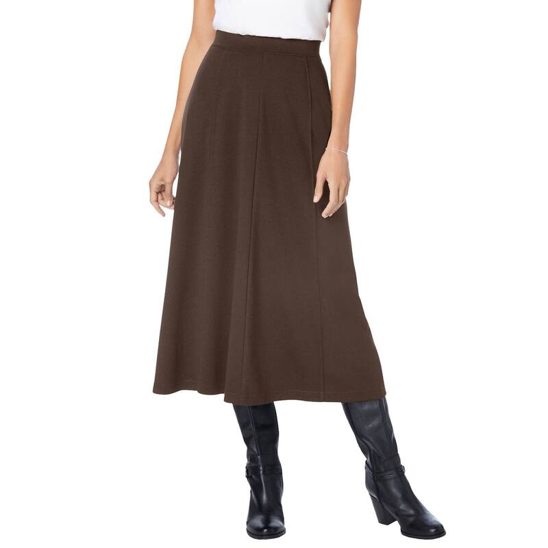 ウーマン ウィズイン レディース ボトムスカート A ライン プラスサイズ プチ ニット Woman Within Women's Plusize Petite Ponte Knit A-line Skirt Chocolate チョコレート
