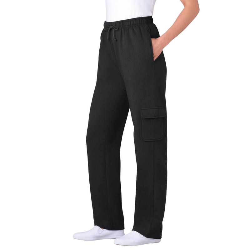 ウーマン ウィズイン レディース ボトムス カジュアルパンツ プラスサイズ プチ フリース Woman Within Women's Plusize Petite Better Fleece Cargo Sweatpant Black ブラック