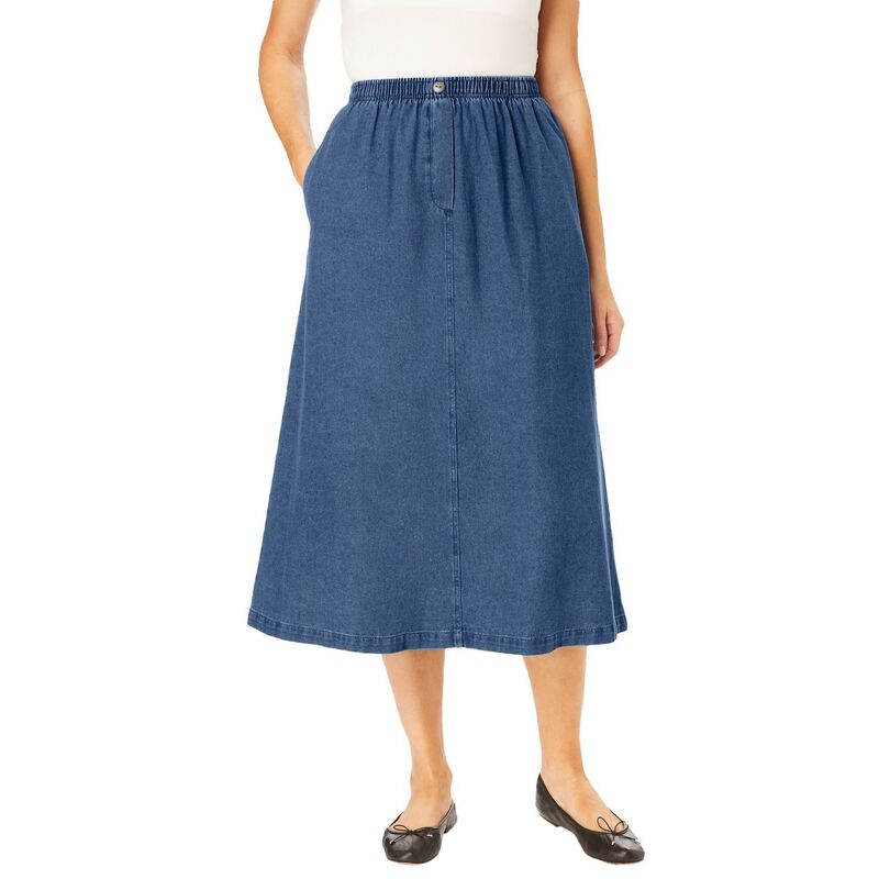 ウーマン ウィズイン レディース ボトムスカート プラスサイズ Woman Within Women's Plusize 7-day Mockfly Skirt Medium Stonewash