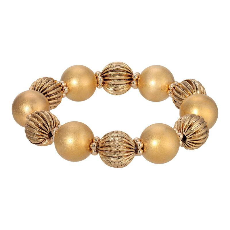 【送料無料】 1928 レディース ブレスレット・バングル・アンクレット アクセサリー 1928 Gold Tone Polished & Textured Beads Stretch Bracelet Yellow