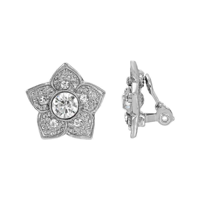 1928 レディース アクセサリー ピアス・イヤリング 1928 Silver Tone Crystal Flower Clip-On Earrings White ホワイト