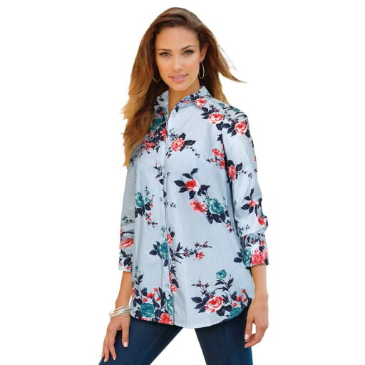 【送料無料】 ロアマンズ レディース シャツ トップス Roaman's Women's Plus Size Long-sleeve Kate Big Shirt Pale Blue Mixed 【送料無料】 ロアマンズ レディース シャツ トップス Roaman's Women's Plus Size Long-sleeve Kate Big Shirt Pale Blue Mixed