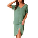 【送料無料】 cheibear レディース ナイトウェア アンダーウェア Women Ruffled V Neck Nightshirt Short Sleeve Sleepshirt Pullover Pajama Nightgown Light Green(4)