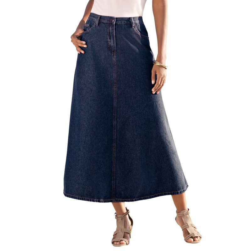 【送料無料】 ロアマンズ レディース スカート ボトムス Roaman's Women's Plus Size Tall Complete Cotton A-line Skirt Indigo Wash