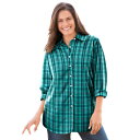 【送料無料】 ウーマン ウィズイン レディース シャツ トップス Woman Within Women's Plus Size Perfect Long Sleeve Shirt Aquamarine Plaid(4)