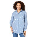 【送料無料】 ウーマン ウィズイン レディース シャツ トップス Woman Within Women's Plus Size Perfect Long Sleeve Shirt Blue Chambray Stars
