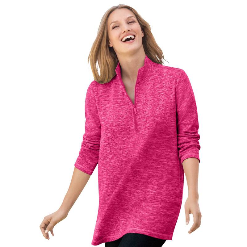 【送料無料】 ウーマン ウィズイン レディース Tシャツ トップス Woman Within Women's Plus Size French Terry Quarter-zip Sweatshirt Raspberry Sorbet