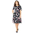 【送料無料】 ウーマン ウィズイン レディース ワンピース トップス Woman Within Women's Plus Size Empire Waist Tee Dress Black Multi Floral(4)