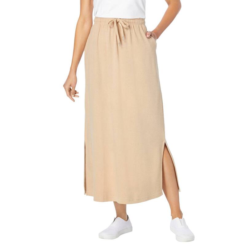 【送料無料】 ウーマン ウィズイン レディース スカート ボトムス Woman Within Women's Plus Size Sport Knit Side-slit Skirt New Khaki