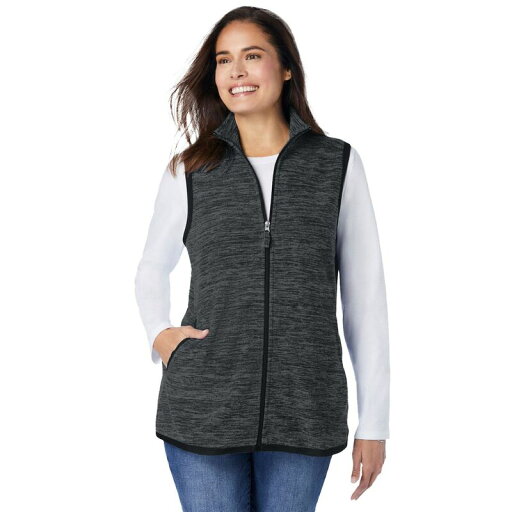 【送料無料】 ウーマン ウィズイン レディース ジャケット・ブルゾン アウター Woman Within Women's Plus Size Zip-front Microfleece Vest Black Marled 【送料無料】 ウーマン ウィズイン レディース ジャケット・ブルゾン アウター Woman Within Women's Plus Size Zip-front Microfleece Vest Black Marled
