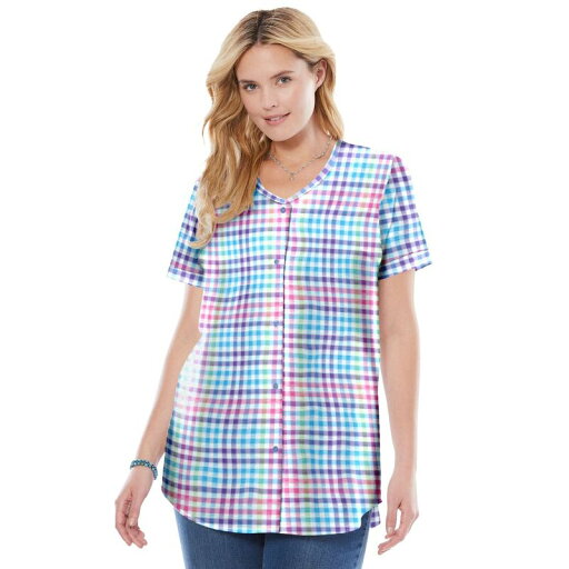 【送料無料】 ウーマン ウィズイン レディース シャツ トップス Woman Within Women's Plus Size Seersucker Baseball Shirt Petal Purple Multi 【送料無料】 ウーマン ウィズイン レディース シャツ トップス Woman Within Women's Plus Size Seersucker Baseball Shirt Petal Purple Multi