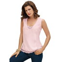 【送料無料】 ロアマンズ レディース Tシャツ トップス Roaman's Lace Trim Satin Tank Soft Blush(4)