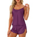 【送料無料】 cheibear レディース ナイトウェア アンダーウェア Womens Silky Satin Pajamas Sets Cami Shorts...