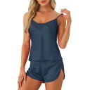 【送料無料】 cheibear レディース ナイトウェア アンダーウェア Womens Silky Satin Pajamas Sets Cami Shorts Sets Sleepwear 2 Piece Navy Blue(4)