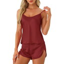 【送料無料】 cheibear レディース ナイトウェア アンダーウェア Womens Silky Satin Pajamas Sets Cami Shorts...
