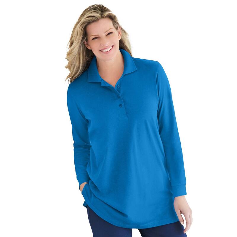 【送料無料】 ウーマン ウィズイン レディース Tシャツ トップス Woman Within Women's Plus Size Long-sleeve Polo Shirt Bright Cobalt