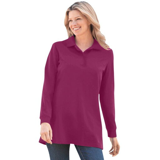 【送料無料】 ウーマン ウィズイン レディース Tシャツ トップス Woman Within Women's Plus Size Long-sleeve Polo Shirt Raspberry 【送料無料】 ウーマン ウィズイン レディース Tシャツ トップス Woman Within Women's Plus Size Long-sleeve Polo Shirt Raspberry