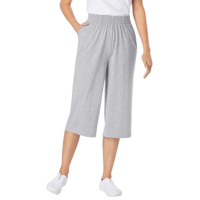 【送料無料】 ウーマン ウィズイン レディース カジュアルパンツ ボトムス Woman Within Women's Plus Size Elastic-waist Knit Capri Pant Heather Grey