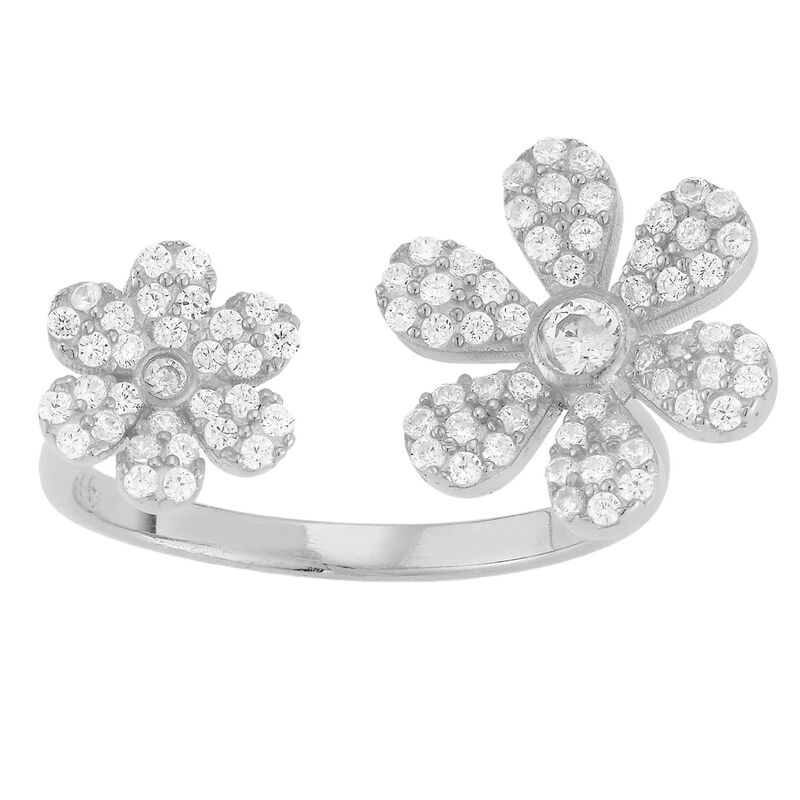 【送料無料】 Sunkissed Sterling レディース リング アクセサリー Sunkissed Sterling Sterling Silver Cubic Zirconia Flower Open Ring Silver Tone