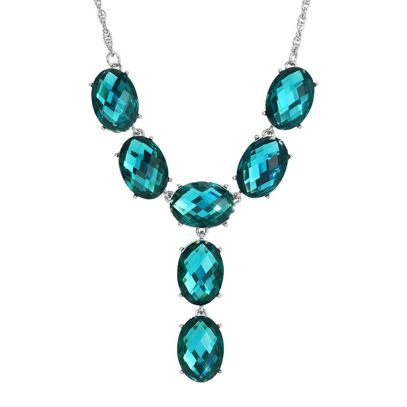 楽天ReVida 楽天市場店1928 レディース アクセサリー ネックレス・チョーカー・ペンダントトップ レース 1928 Silver Tone Blue Oval Stone Faceted Y-Necklace Blue ブルー