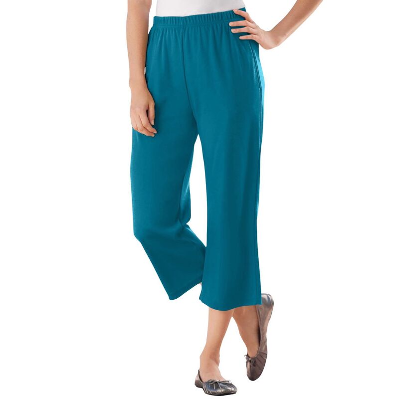 【送料無料】 ウーマン ウィズイン レディース カジュアルパンツ ボトムス Woman Within Women's Plus Size Petite 7-day Knit Capri Deep Teal