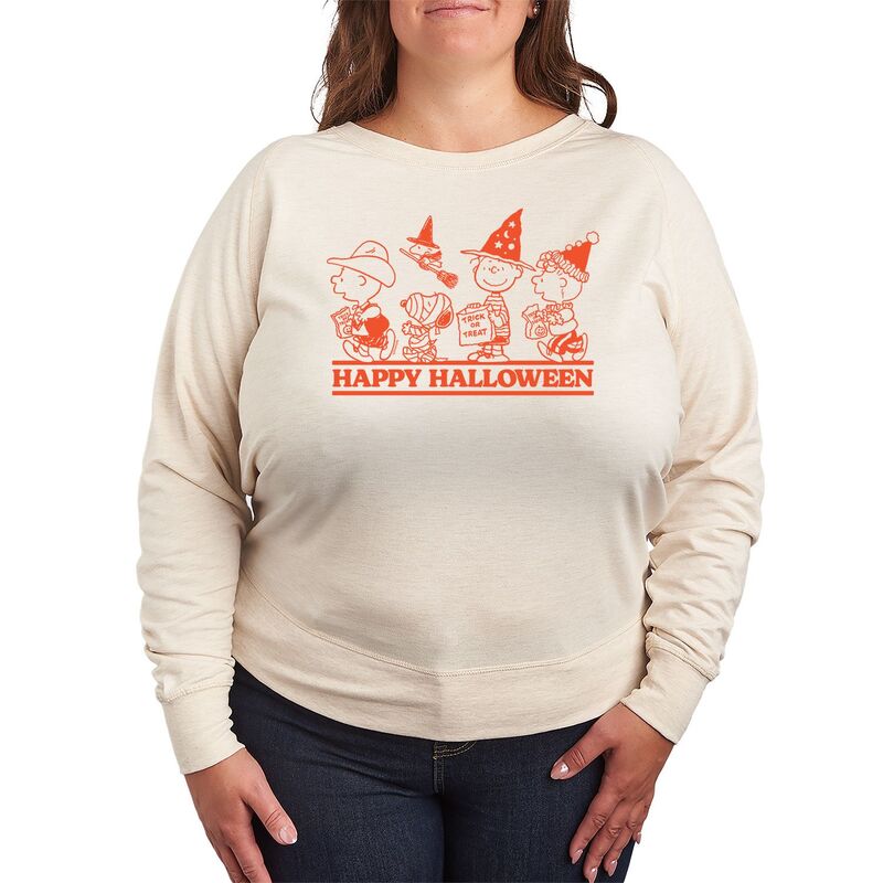 【送料無料】 ライセンス キャラクター レディース Tシャツ トップス Plus Size Peanuts Group Happy Halloween Pullover Beige