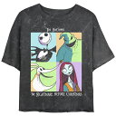 【送料無料】 ディズニー レディース Tシャツ トップス Disney's The Nightmare Before Christmas Juniors' Character Boxes Mineral Wash Cropped Tee Black(4)