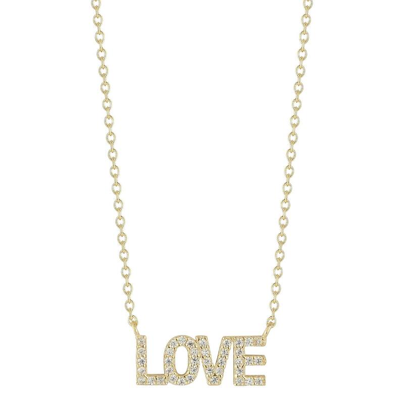 【送料無料】 Sunkissed Sterling レディース ネックレス・チョーカー・ペンダントトップ アクセサリー Sunkissed Sterling Cubic Zirconia LOVE Pendant Necklace Gold Tone(4)