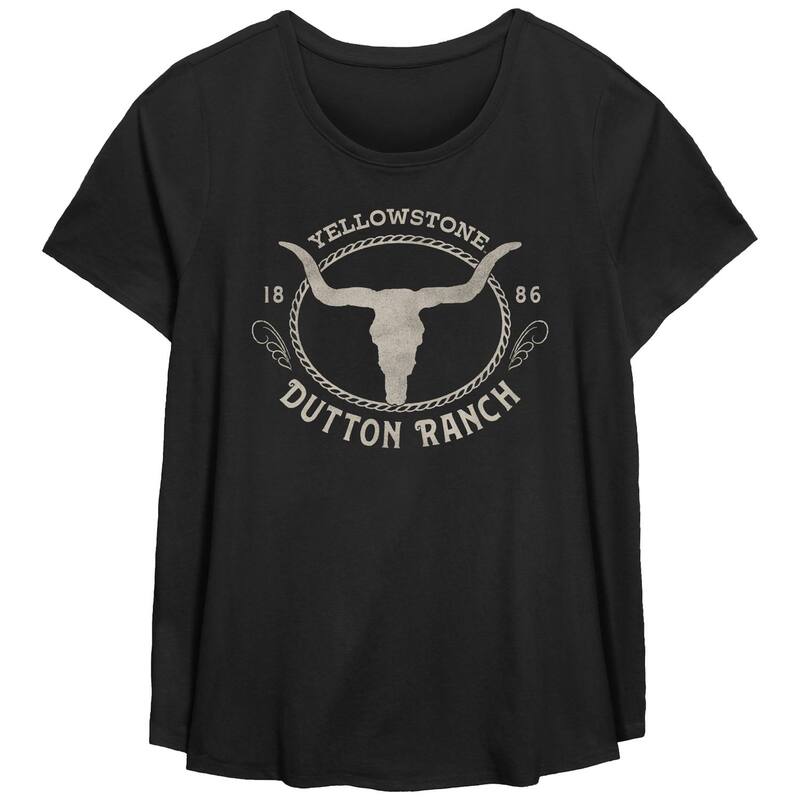【送料無料】 ライセンス キャラクター レディース Tシャツ トップス Plus Size Yellowstone Dutton Ranch Crest Graphic Tee Black