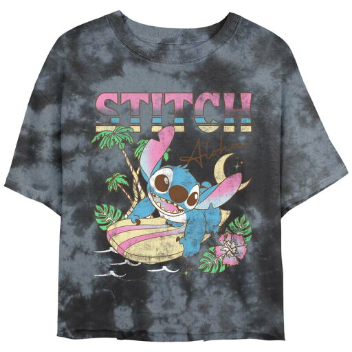 【送料無料】 ディズニー レディース Tシャツ トップス Disney's Lilo & Stitch Ready For Surf Stitch Crop Top Bombard Wash Graphic Tee Black Charcoal 【送料無料】 ディズニー レディース Tシャツ トップス Disney's Lilo & Stitch Ready For Surf Stitch Crop Top Bombard Wash Graphic Tee Black Charcoal