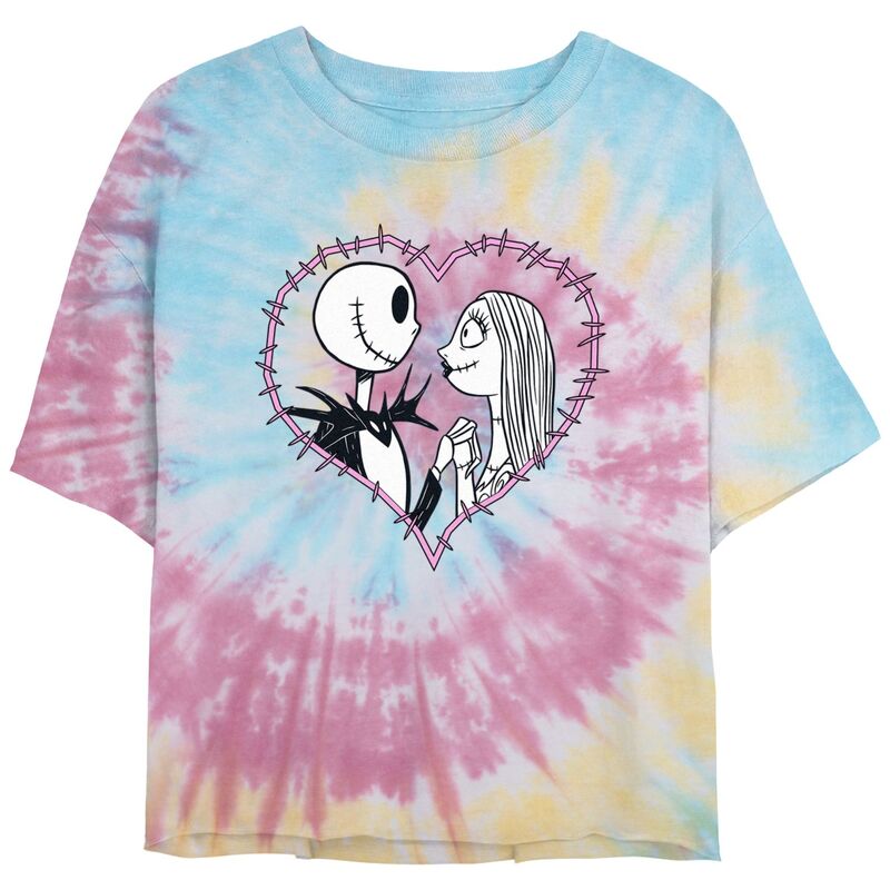 【送料無料】 ディズニー レディース Tシャツ トップス Disney's The Nightmare Before Christmas Jack And Sally Love Crop Top Tie Dye Juniors' Graphic Tee Blue Pink Light Yellow