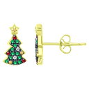 【送料無料】 Aleure Precioso レディース ピアス・イヤリング アクセサリー Aleure Precioso Sterling Silver Cubic Zirconia Christmas Tree Stud Earrings Gold Tone Green