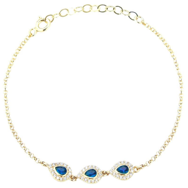 【送料無料】 Sunkissed Sterling レディース ブレスレット・バングル・アンクレット アクセサリー Sunkissed Sterling 14k Gold Over Sterling Silver Cubic Zirconia Pear Link Bracelet Gold Tone Blue