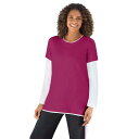 【送料無料】 ウーマン ウィズイン レディース Tシャツ トップス Woman Within Women's Plus Size Layered-look Crewneck Tee Raspberry