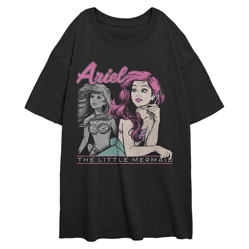 【送料無料】 ディズニー レディース Tシャツ トップス Disney's The Little Mermaid Ariel 90s Style Juniors' Oversized Graphic Tee Black