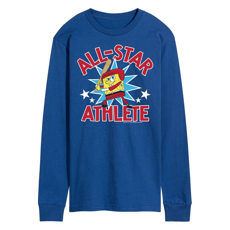【送料無料】 ニコロデオン メンズ Tシャツ トップス Men's Nickelodeon SpongeBob SquarePants All Star Athlete Long Sleeve Graphic Tee Blue