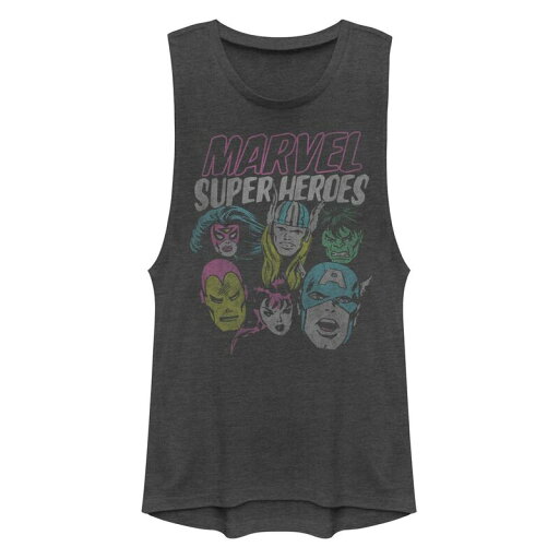 【送料無料】 ライセンス キャラクター レディース Tシャツ トップス Juniors' Marvel Superheroes Group Poster Muscle Graphic Tank Top Charcoal 【送料無料】 ライセンス キャラクター レディース Tシャツ トップス Juniors' Marvel Superheroes Group Poster Muscle Graphic Tank Top Charcoal