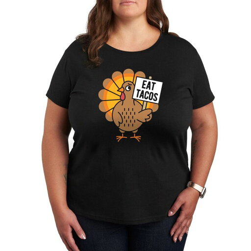 【送料無料】 ライセンス キャラクター レディース Tシャツ トップス Plus Size Eat Tacos Turkey Graphic Tee Black 【送料無料】 ライセンス キャラクター レディース Tシャツ トップス Plus Size Eat Tacos Turkey Graphic Tee Black