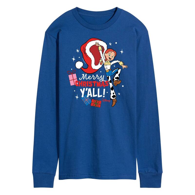 楽天ReVida 楽天市場店【送料無料】 ディズニー ピクサー メンズ Tシャツ トップス Disney / Pixar's Toy Story 4 Jessie Men's Merry Christmas Y'all Long Sleeve Graphic Tee Royal Blue