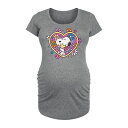 【送料無料】 ライセンス キャラクター レディース Tシャツ トップス Maternity Peanuts Snoopy & Woodstock Hug Heart Flower Graphic Tee Heather Gray(4)
