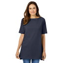 【送料無料】 ウーマン ウィズイン レディース Tシャツ トップス Woman Within Women's Plus Size Perfect Short-sleeve Boatneck Tunic Navy(4)