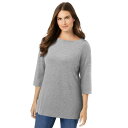 【送料無料】 ウーマン ウィズイン レディース Tシャツ トップス Woman Within Women's Plus Size Perfect Three-quarter Sleeve Boatneck Tee Medium Heather Grey