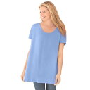 【送料無料】 ウーマン ウィズイン レディース Tシャツ トップス Woman Within Women's Plus Size Perfect Short-sleeve Shirred U-neck Tunic French Blue