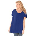 【送料無料】 ウーマン ウィズイン レディース Tシャツ トップス Woman Within Women's Plus Size Perfect Short-sleeve Shirred U-neck Tunic Ultra Blue