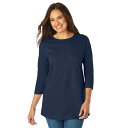 【送料無料】 ウーマン ウィズイン レディース Tシャツ トップス Woman Within Perfect Three-quarter Sleeve Crewneck Tee Navy(4)