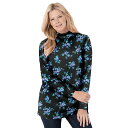 【送料無料】 ウーマン ウィズイン レディース Tシャツ トップス Woman Within Women's Plus Size Perfect Printed Long-sleeve Mockneck Tee Blue Rose Ditsy